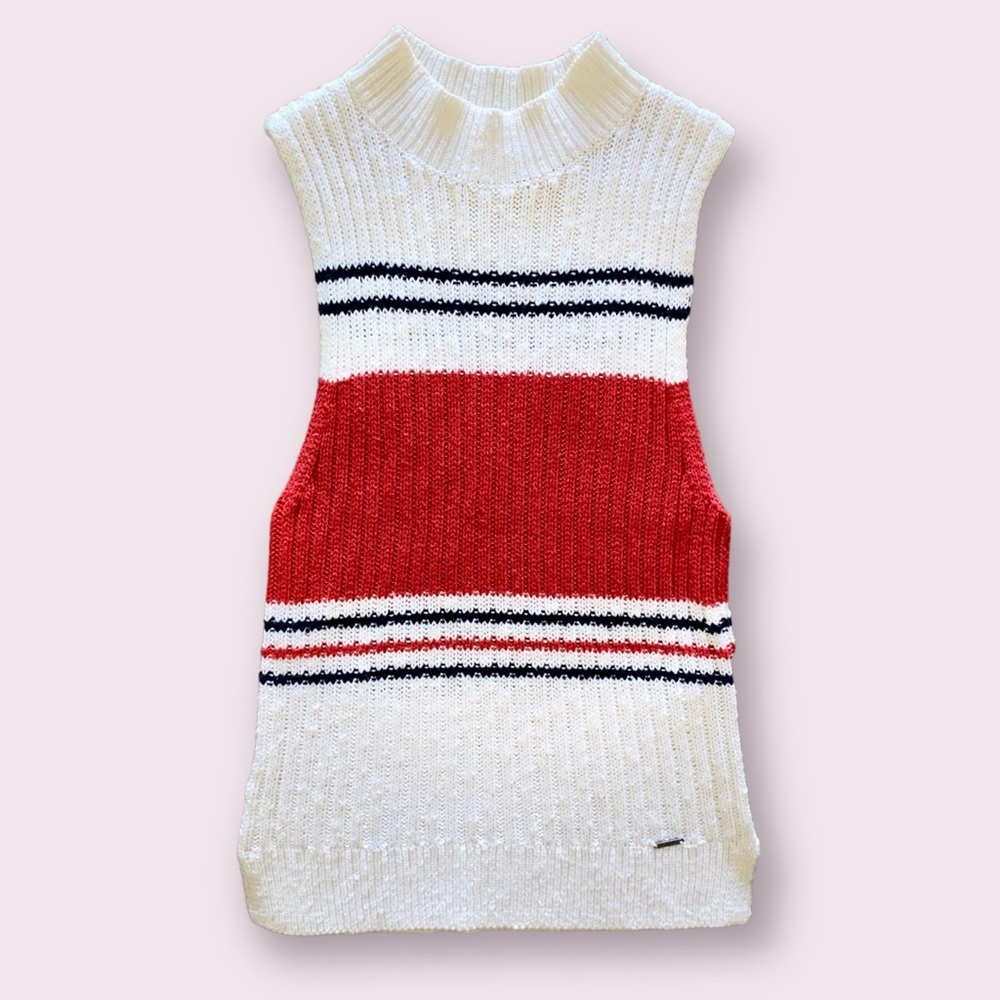 A&F Abercrombie & Fitch Red White Blue Sleeveless Sweater Vest Women US Size S